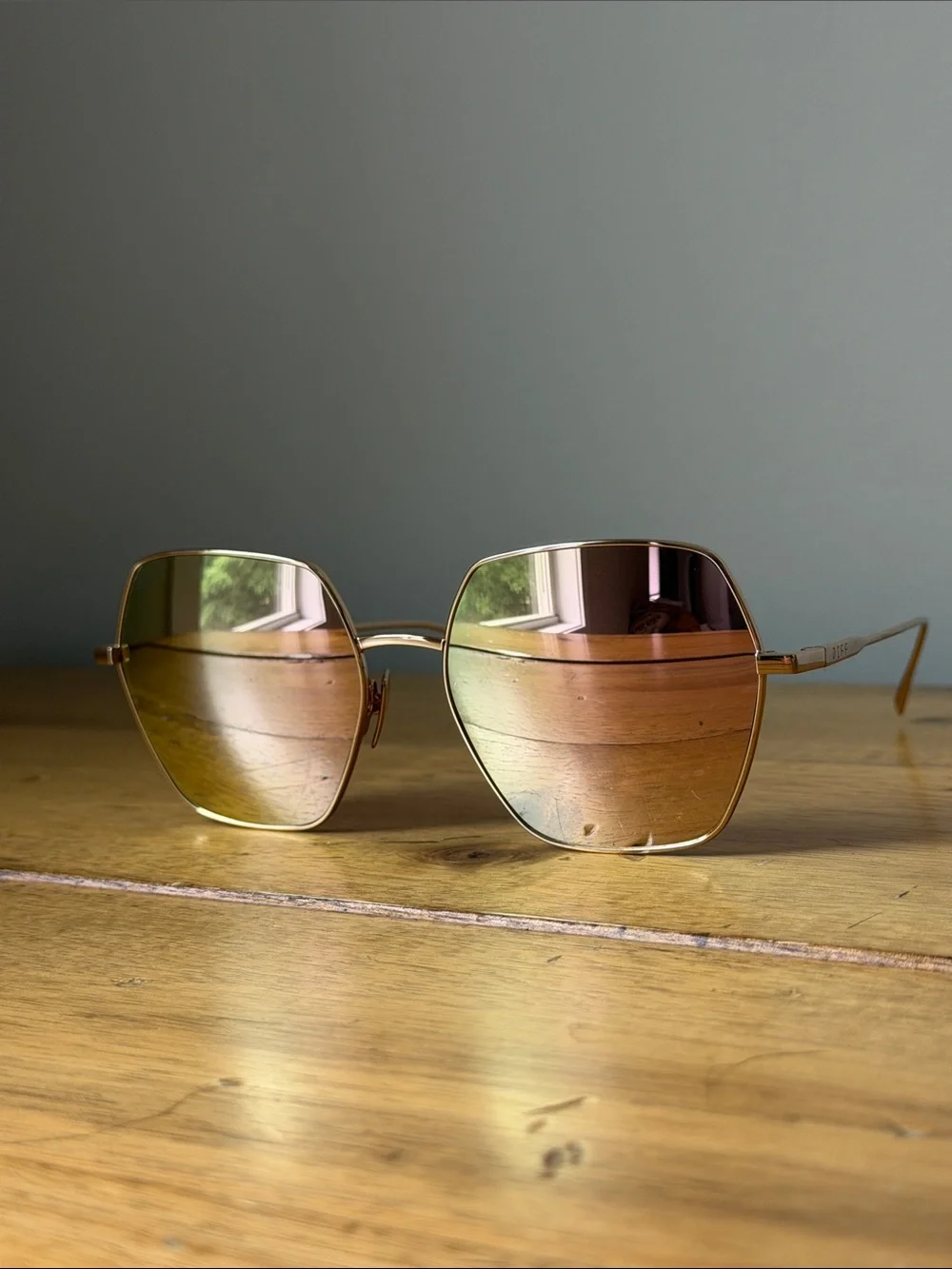 Diff Eyewear Gold Frame Sunglasses with Rose-Gold Gradient Lenses